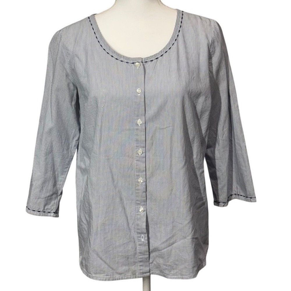 Basic Editions Women's Striped Button Up Blouse | Size Small